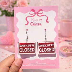 Red Closed Sign Earrings | Novelty Statement Dangle Earrings